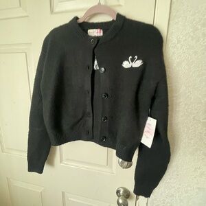 Hazel Moon black fuzzy swan crop sweater NWT SZ M